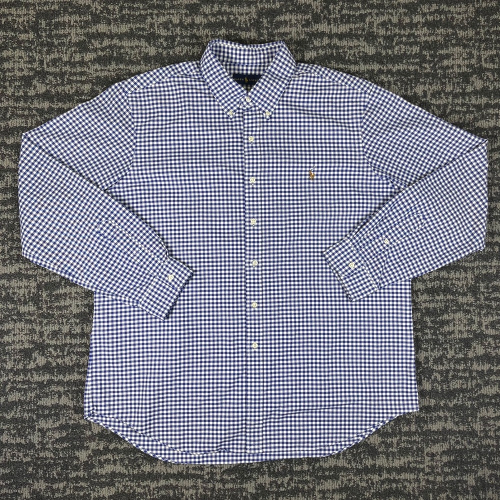 Ralph Lauren Button Down Mens XXL Blue Gingham Check Long Sleeve Classic Fit